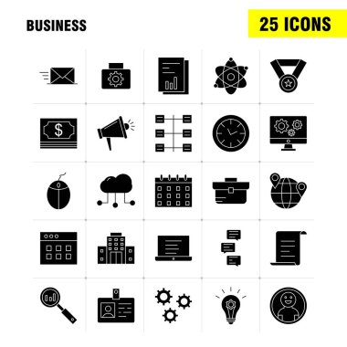 Web, baskı ve mobil Ux/UI için iş sağlam glif simge seti. Örneğin: iş, saat, saat, zamanlayıcı, dosya, iş, iş, belge, piktogram paketi. -Vektör