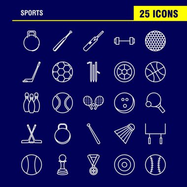Spor çizgi Icons Set Infographics, mobil Ux/UI için Kit ve baskı tasarımı. Şunları içerir: Ağırlık kaldırma, ağırlık, spor, Oyunlar, beyzbol, yarasa, spor, Eps 10 - vektör