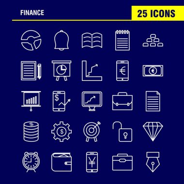 Finans satır Icons Set Infographics, mobil Ux/UI için Kit ve baskı tasarımı. Şunları içerir: Dolar, para, Not, rupi, bölmek, matematik, artı, eksi, koleksiyon Modern Infographic Logo ve piktogram. -Vektör