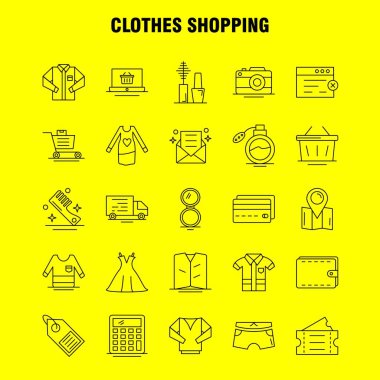 Web, baskı ve mobil Ux/UI için satırı simgesi alışveriş giyim seti. Gibi: hastane, sepet, alışveriş, Bilet, Bilet, seyahat, alışveriş, piktogram Pack sepeti. -Vektör