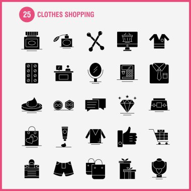 Web, baskı ve mobil Ux/UI için sağlam karakter simgesi alışveriş giyim seti. Gibi: gömlek, giyim, kat, katlama, elbise, güzellik, kozmetik, krem, piktogram paketi. -Vektör