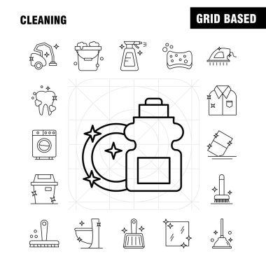 Satır simgeleri temizleme ayarlamak için Infographics, mobil Ux/UI Kit ve baskı tasarımı. Şunları içerir: fırça, fırça, temiz, bodur, dalgıç, tuvalet, tuvalet, aracı, Icon Set - vektör