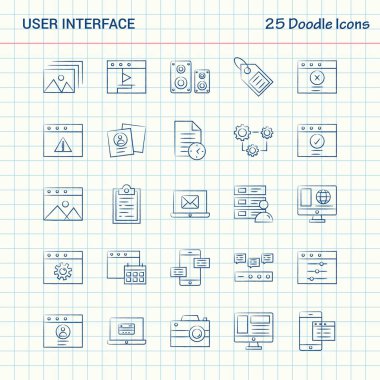 Kullanıcı arabirimi 25 Doodle simgeler. Elle çizilmiş iş Icon set
