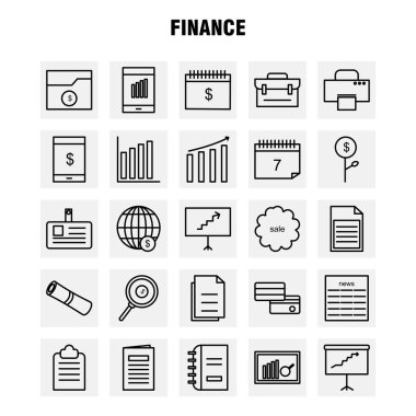 Finans satır Icons Set Infographics, mobil Ux/UI için Kit ve baskı tasarımı. Şunları içerir: Grafik, iş, oranı, grafik, dosyalar, belgeler, klasörler, metin, koleksiyon Modern Infographic Logo ve piktogram. -Vektör