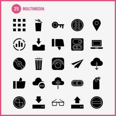 Web, baskı ve mobil Ux/UI için Multimedya katı glif simge seti. Gibi: ekolayzer, Beat, ses, makine, Bin, Delete, çöp, geri dönüşüm, piktogram paketi. -Vektör