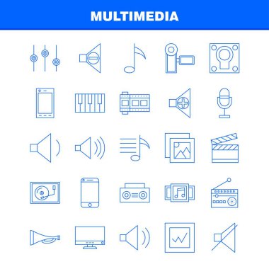 Multimedya satırı simgesi Web, baskı ve mobil Ux/UI için Kit. Gibi: cep, telefonu, akıllı telefon, çağrı, kamera, dosya, fotoğraf, slayt, piktogram paketi. -Vektör