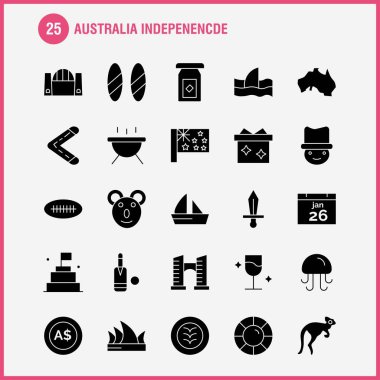 Avustralya bağımsızlık katı glif Icon Pack için tasarımcılar ve geliştiriciler. Hayvan, denizanası, deniz, deniz ürünleri, simgeleri baş güvenlik, sigorta, koruma, vektör