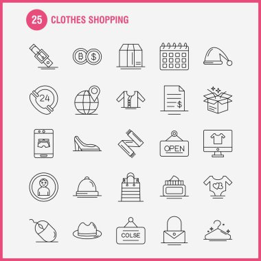 Web, baskı ve mobil Ux/UI için satırı simgesi alışveriş giyim seti. Gibi: Mobil, Online, alışveriş, giyim, dosya, Doları, güzellik, piktogram paketi. -Vektör