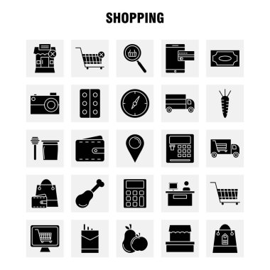 Web, baskı ve mobil Ux/UI için sağlam karakter simgesi alışveriş Kit. Gibi: bina, Alışveriş Merkezi, alışveriş, Alışveriş Merkezi, alışveriş sepeti, ticaret, piktogram paketi. -Vektör