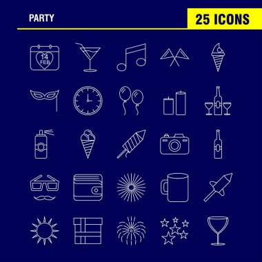 Web, baskı ve mobil Ux/UI için ortak hat simge seti. Gibi: Takvim, doğum günü, Tarih, yıl, suyu, içki, cam, parti, piktogram paketi. -Vektör