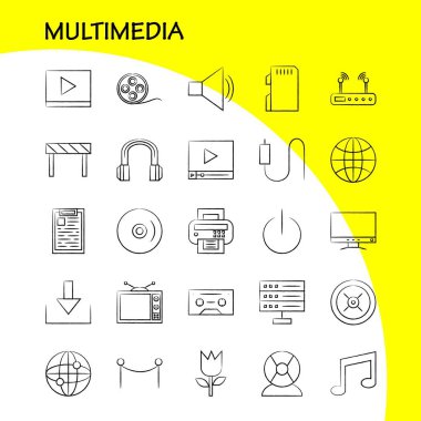 Multimedya el çekilmiş Icon Web, baskı ve mobil Ux/UI için Kit. Gibi: Off, Tarih, güç, başlangıç, geçiş, çiçek, çiçek, botanik, piktogram paketi. -Vektör