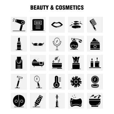 Güzellik ve kozmetik katı glif simgeleri ayarlamak için Infographics, mobil Ux/UI Kit ve baskı tasarımı. Şunları içerir: Güzellik, kozmetik, ruj, kozmetik, harç, doğal, gemi, çiçek, Icon Set - vektör