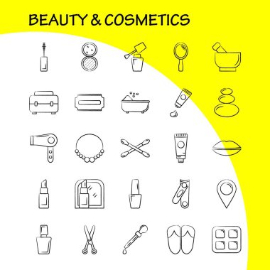 Güzellik ve kozmetik el çekilmiş Icon Web, baskı ve mobil Ux/UI için Kit. Gibi: mücevher, kolye, hediye, dudaklar, kozmetik, ağız, güzellik, giyim, piktogram paketi. -Vektör