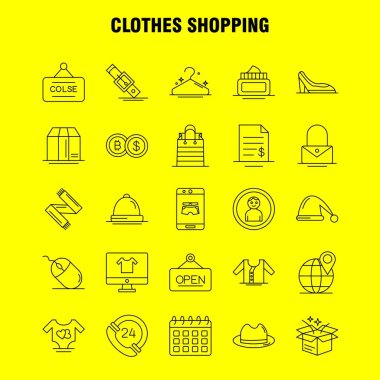 Web, baskı ve mobil Ux/UI için satırı simgesi alışveriş giyim seti. Gibi: Mobil, Online, alışveriş, giyim, dosya, Doları, güzellik, piktogram paketi. -Vektör