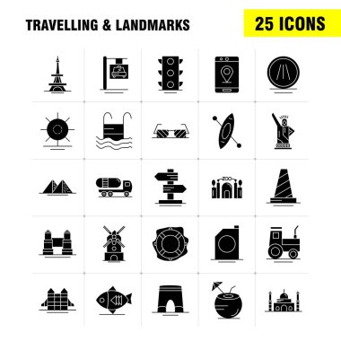 Seyahat ve yerler sağlam karakter simgesi Web, baskı ve mobil Ux/UI için Kit. Gibi: balık, deniz ürünleri, Snapper, gıda, Arch, Simgesel Yapı, seyahat, piktogram paketi. -Vektör