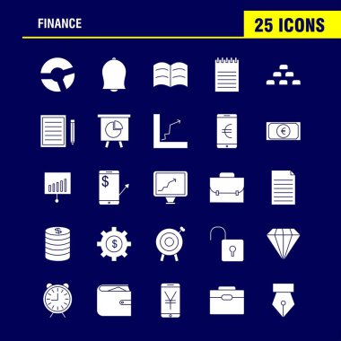 Finans sağlam glif Icons Set Infographics, mobil Ux/UI için Kit ve baskı tasarımı. Şunları içerir: Dolar, para, Not, rupi, bölmek, matematik, artı, eksi, koleksiyon Modern Infographic Logo ve piktogram. -Vektör