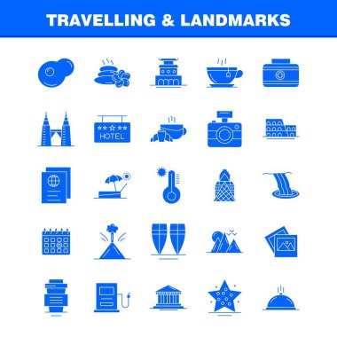 Seyahat ve yerler sağlam karakter simgesi Web, baskı ve mobil Ux/UI için Kit. Gibi:, otel, cam, sağlık, çay, kek, kahve, sıcak, piktogram paketi iç. -Vektör