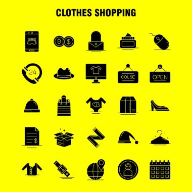 Web, baskı ve mobil Ux/UI için sağlam karakter simgesi alışveriş giyim seti. Gibi: Mobil, Online, alışveriş, giyim, dosya, Doları, güzellik, piktogram paketi. -Vektör