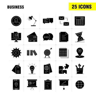 Web, baskı ve mobil Ux/UI için iş sağlam glif simge seti. Gibi: Noel, yer, harita, Star, Sms, sohbet, mesaj, Mail, piktogram paketi. -Vektör