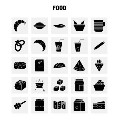 Yemek katı glif Icons Set için Infographics, mobil Ux/UI Kit ve baskı tasarımı. Şunları içerir: Barbekü, gıda, et, yemek, kase, gıda, yemek, pilav, koleksiyon Modern Infographic Logo ve piktogram. -Vektör