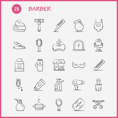 Elle çizilmiş simgeler kümesi berber için Infographics, mobil Ux/UI Kit A