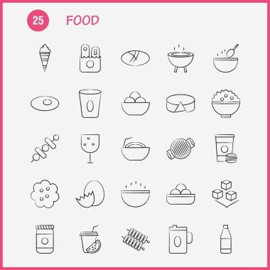 Gıda el çekilmiş Icons Set için Infographics, mobil Ux/UI Kit ve baskı tasarımı. Şunları içerir: İçecek, meyve suyu, yemek, yemek, kızartma, yemek, yemek, yemek, koleksiyon Modern Infographic Logo ve piktogram. -Vektör