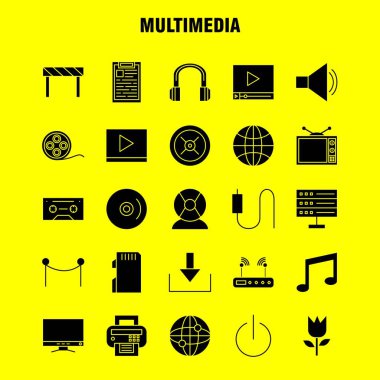 Web, baskı ve mobil Ux/UI için Multimedya katı glif simge seti. Gibi: Off, Tarih, güç, başlangıç, geçiş, çiçek, çiçek, botanik, piktogram paketi. -Vektör