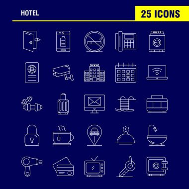Hotel çizgi Icons Set için Infographics, mobil Ux/UI Kit ve ilkeleri