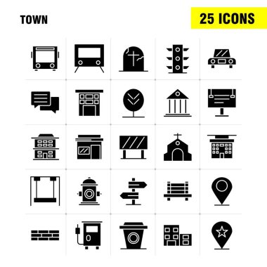 Kasaba katı glif Icons Set için Infographics, mobil Ux/UI Kit bir