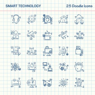 Smart teknolojisi 25 Doodle simgeler. Elle çizilmiş iş Icon set