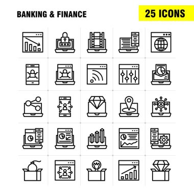 Bankacılık satır Icon Pack için tasarımcılar ve geliştiriciler. Banka, bankacılık, Internet, Internet Bankacılığı, dizüstü bilgisayar, güvenlik, kilit, vektör simgeleri