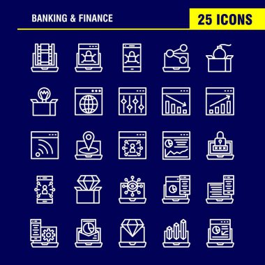 Bankacılık satır Icon Pack için tasarımcılar ve geliştiriciler. Banka, bankacılık, Internet, Internet Bankacılığı, dizüstü bilgisayar, güvenlik, kilit, vektör simgeleri
