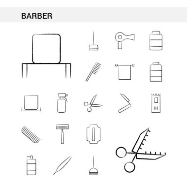 Stil, beyaz arka plan üzerinde izole çekilmiş Icon set el berber. -Vektör