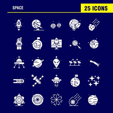 Alan katı glif Icons Set için Infographics, mobil Ux/UI Kit ve baskı tasarımı. Şunları içerir: Roket, uzay, ulaşım, Moon, Planet, uzay, uzay gemisi, teleskop, Icon Set - vektör