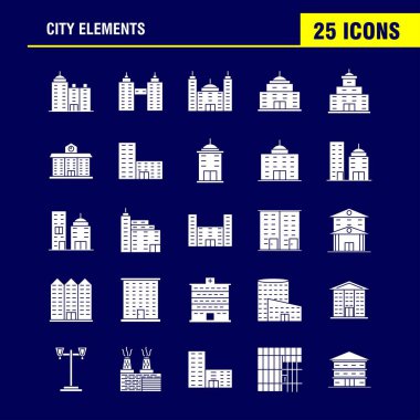 Şehir öğeleri katı glif Icons Set için Infographics, mobil Ux/UI Kit ve baskı tasarımı. Şunları içerir: Tower, Bina, şehir, Office, binalar, Tower, şehir, Office, Eps 10 - vektör