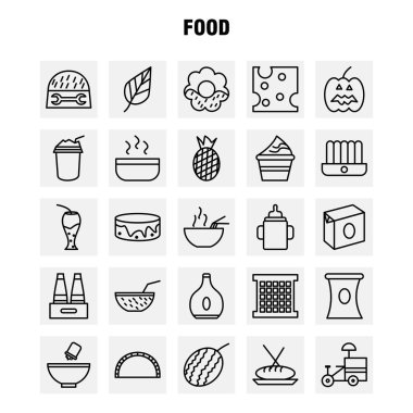 Gıda hattı Icons Set için Infographics, mobil Ux/UI Kit ve baskı tasarımı. Şunları içerir: Meyve, karpuz, gıda, yemek, meyve, meyve suyu, gıda, koleksiyonu Modern Infographic Logo ve piktogram. -Vektör
