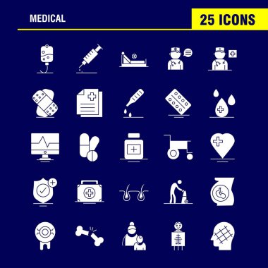 Tıbbi katı glif Icons Set için Infographics, mobil Ux/UI Kit ve baskı tasarımı. Şunları içerir: Mektup, posta, tıp, hastane, kapsül, tıp, tablet, sağlık, koleksiyon Modern Infographic Logo ve piktogram. -Vektör