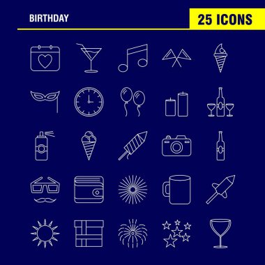 Doğum günü satırı simgesi Web, baskı ve mobil Ux/UI için Kit. Gibi: Takvim, gün, Tarih, aşk, cam, içki, şarap, buğday, piktogram paketi. -Vektör