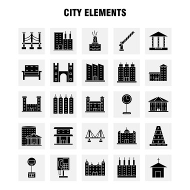 Şehir öğeleri katı glif Icons Set için Infographics, mobil Ux/UI Kit ve baskı tasarımı. Şunları içerir: Araba, araç, seyahat, ulaşım, Çeşme, su duş, şehir, Eps 10 - vektör