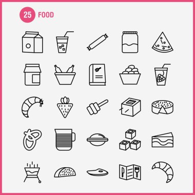 Gıda hattı Icons Set için Infographics, mobil Ux/UI Kit ve baskı tasarımı. Şunları içerir: Barbekü, gıda, et, yemek, kase, gıda, yemek, pilav, koleksiyon Modern Infographic Logo ve piktogram. -Vektör