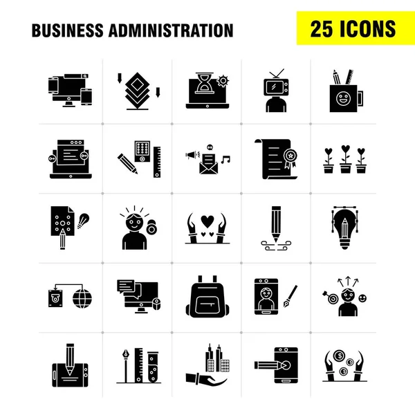 Conjunto Iconos Glifos Sólidos Administración Empresarial Para Infografías Kit Móvil — Archivo Imágenes Vectoriales