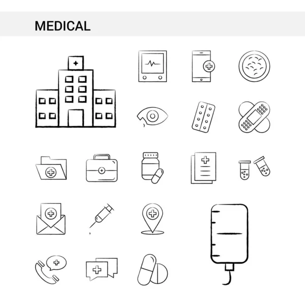 Ιατρική Χέρι Συρμένο Icon Set Στυλ Απομονώνονται Λευκό Φόντο Διάνυσμα — Διανυσματικό Αρχείο