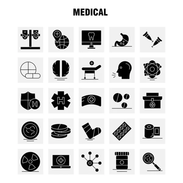 Conjunto Ícones Glifo Sólido Médico Para Infográficos Kit Móvel Design — Vetor de Stock