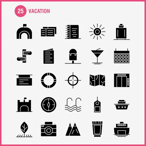 Conjunto Iconos Glifos Sólidos Vacaciones Para Infografías Kit Móvil Diseño — Vector de stock