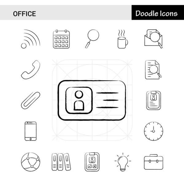 Sor Office Kézzel Rajzolt Icon Set — Stock Vector