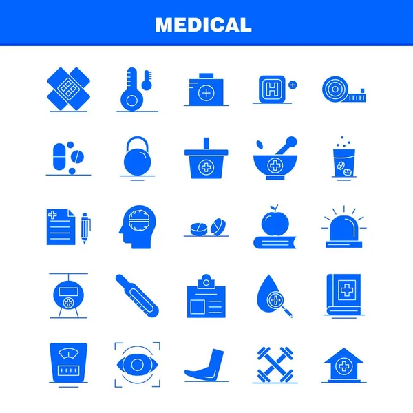 Medical Solid Glyph Icons Set Untuk Infografis Mobile Kit Print - Stok Vektor