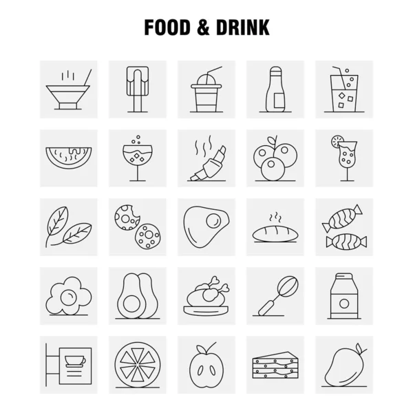 Food And Drink Line Icons Set For Infographics, Mobile UX/UI Kit And Print Design. Include: Cocktail, Glass, Goblet, Glass, Wine, Drink, Baking, Croissant, Icon Set - Vector