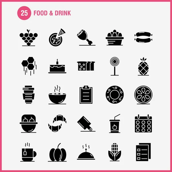 Food And Drink Solid Glyph Icons Set For Infographics, Mobile UX/UI Kit And Print Design. Include: Breakfast, Croissant, Food, Food, Hood, Kitchen, Food, Hot Icon Set - Vector