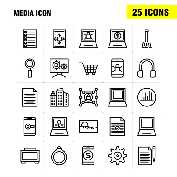 Media Pictogram Lijn Icons Set Voor Infographics Mobiele Kit Print — Stockvector