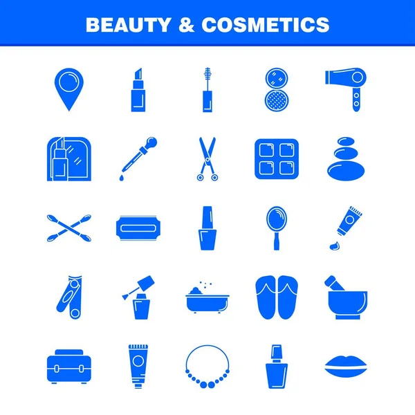 Icono Glifo Sólido Belleza Cosméticos Para Web Impresión Móvil Kit — Vector de stock